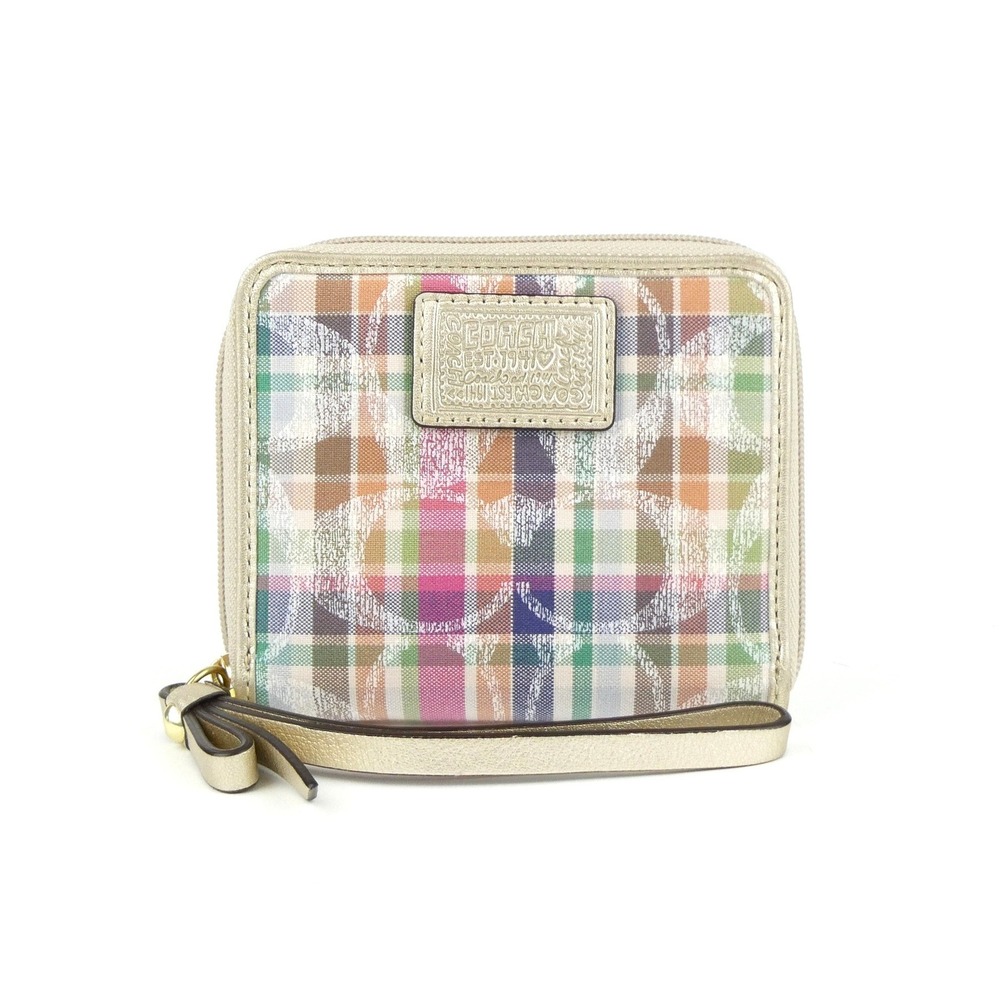 Coach Signature Poppy Plaid Small Wristlet